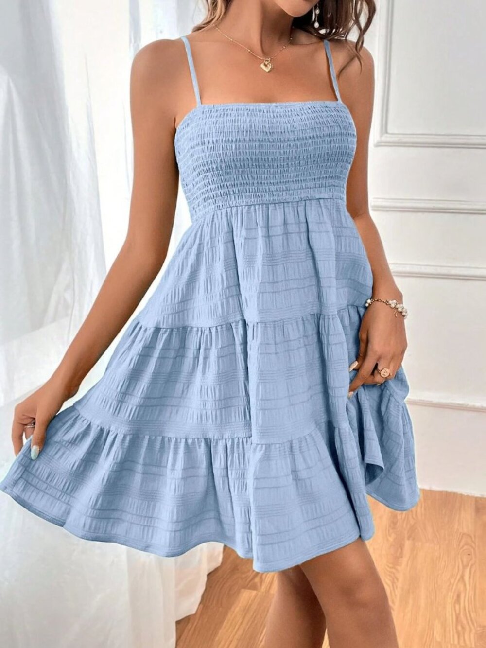 Tiered Smocked Square Neck Cami Dress NWT Size M